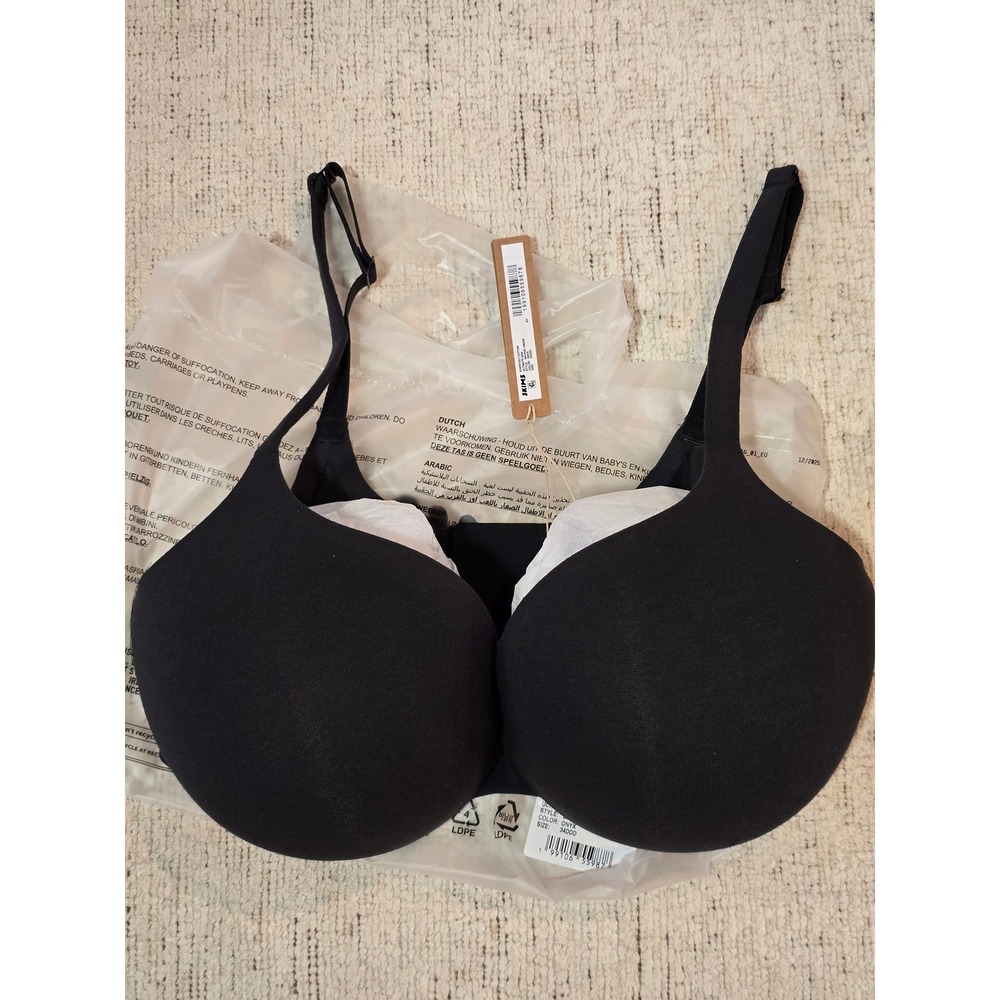 SKIMS Every Day, Cotton Ultimate Bra BR-pus 10645w ONYX Black 34DDD NWT